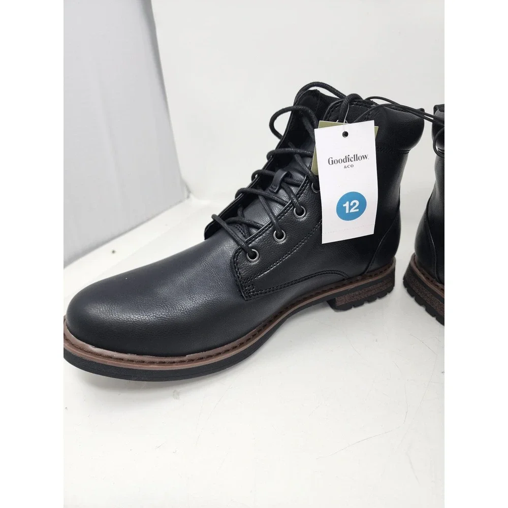 Goodfellow & Co Mens Black Lace Up Combat Boots Size 12 Rugged‎ Lug Sole New